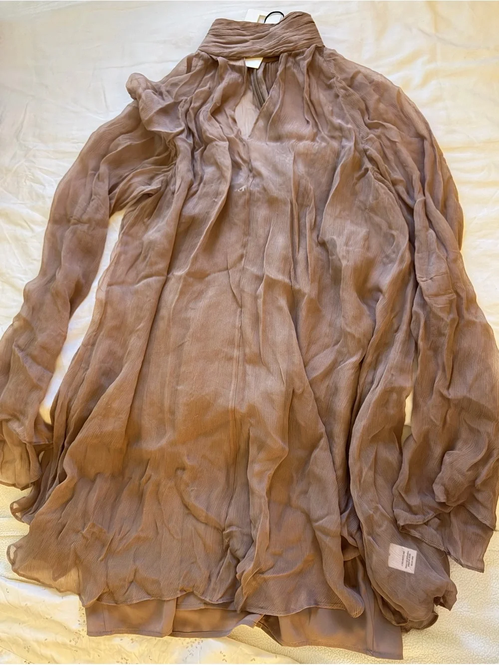 STAUD Esther Mini Dress Taupe XS NWT Sheer Keyhole Chiffon - Picture 8 of 12
